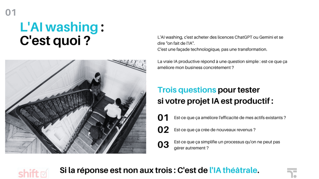 01. L'AI washing : trois questions pour distinguer l'IA productive de l'IA théâtrale en entreprise - Shift Consulting